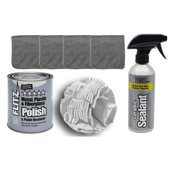 FLITZ Metal Polish with Microfiber Cleaning Cloth and Buff Ball, Medium Retail Kit