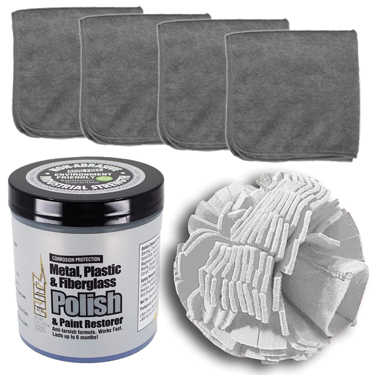 Flitz Car Buffing Kit (Basic) - USA-Made Car Care Kits for Vehicles - Includes 1lb Polish, 5" Buff Ball & 4 Microfiber Cleaning Cloths - Car Polishers and Buffers Kit to Remove Rust, Oxidation, & Mor