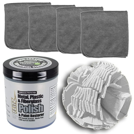 Flitz Car Buffing Kit (Basic) - USA-Made Car Care Kits for Vehicles - Includes 1lb Polish, 5" Buff Ball & 4 Microfiber Cleaning Cloths - Car Polishers and Buffers Kit to Remove Rust, Oxidation, & Mor