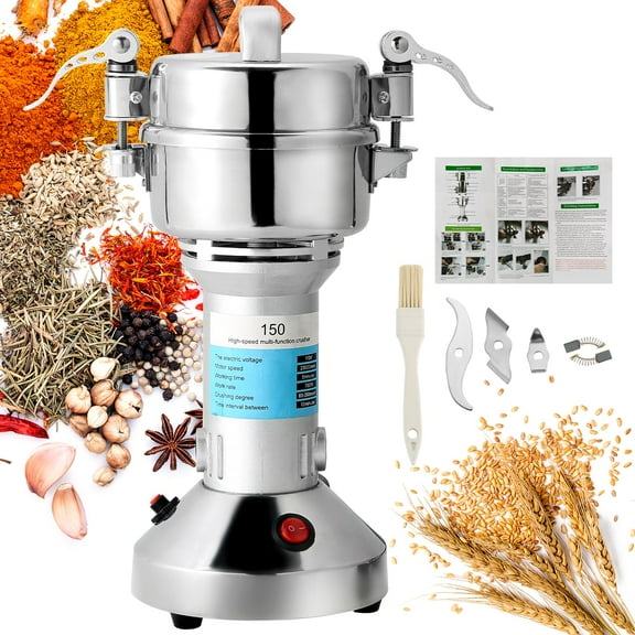 FLKQC High Speed 150g Electric Grain Mill Machine Spice Herb Grinder 750W 70-300 Mesh 28000RPM Stainless Steel Commercial Grade for Kitchen Herb Spice Pepper Coffee (150g) Y101