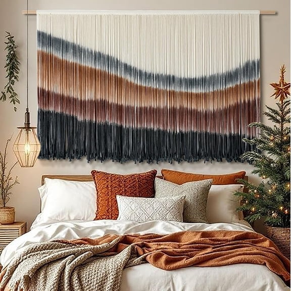 FLLA Macrame Wall Hanging Extra Large Dip-Dyed Coastal Tapestry Boho Wall Decor for Living Room Bedroom Above Couch 57" W x 35" L