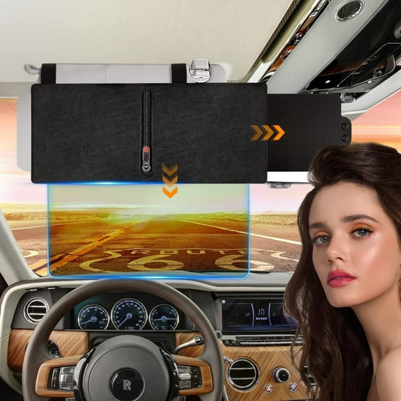 FLLIK Upgraded Polarized Sun Visor Extender for Car | Zipper Slider & Side Shade for Max Coverage | Anti-Glare, No Distortion PC Lens, UV400 Protection | Stable & Easy Install