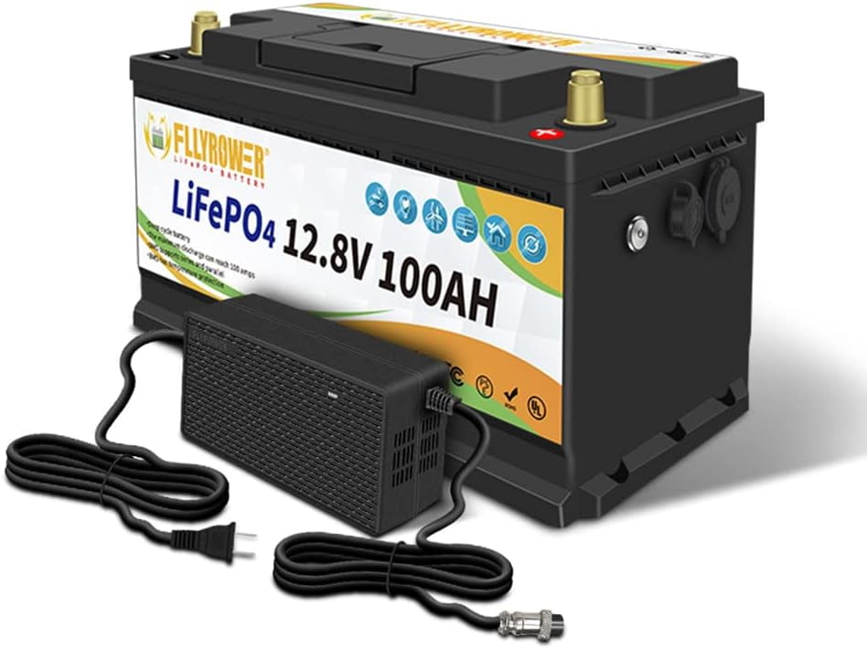 FLLYROWER Lithium Iron Phosphate (LiFePO4) 12V Trolling Motor 100Ah (Amp-Hour) Grade A Cells