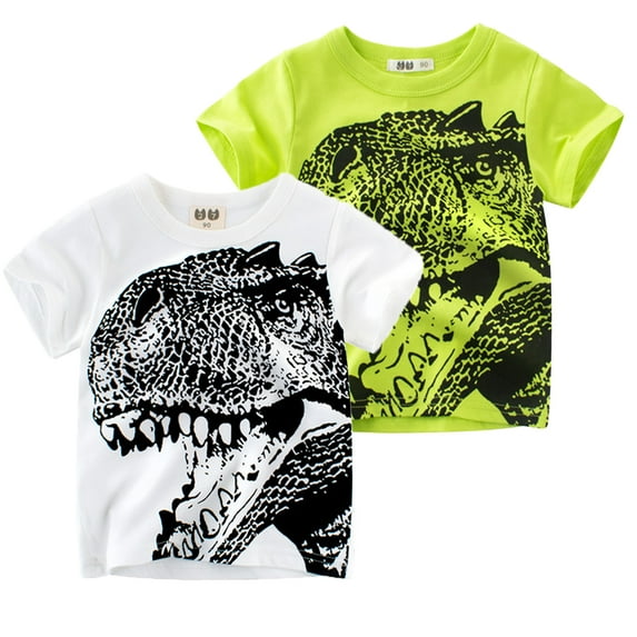 FLMEI 1-10 Years Boys Printed Short Sleeves T Shirt Fashion Cotton Tee Shirts Dinosaur Printing Fashion Tops Outfits for Kids Baby Toddler