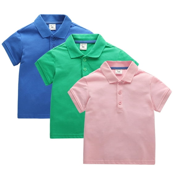 FLMEI 1-10T Kids Summer Solid Color Short-Sleeved T-Shirts Girls Boys Solid Color Lapel Tees Toddler Summer Cotton Tops