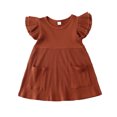 thumbnail image 1 of FLMEI 1-4T Girls Summer Dress for Kids Toddler Flying Sleeves Princess Dresses Baby Girls Solid Colour Sundress, 1 of 9