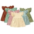 thumbnail image 1 of FLMEI 1-4T Girls Summer Dress for Kids Toddler Flying Sleeves Princess Dresses Baby Girls Solid Colour Sundress, 1 of 9