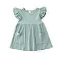 thumbnail image 1 of FLMEI 1-4T Girls Summer Dress for Kids Toddler Flying Sleeves Princess Dresses Baby Girls Solid Colour Sundress, 1 of 9