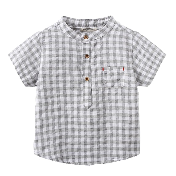 FLMEI 1-6 Years Little Boys Cotton Shirts Tops Short-Sleeved Tee Shirts Plaid Shirt Button Blouses for Kids Toddler