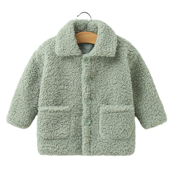 FLMEI 1-8Y Kids Baby Girls Fall Winter Fuzzy Jacket Toddler Lapel Cozy Fleece Thick Outwear Warm Padded Cardigan Coat