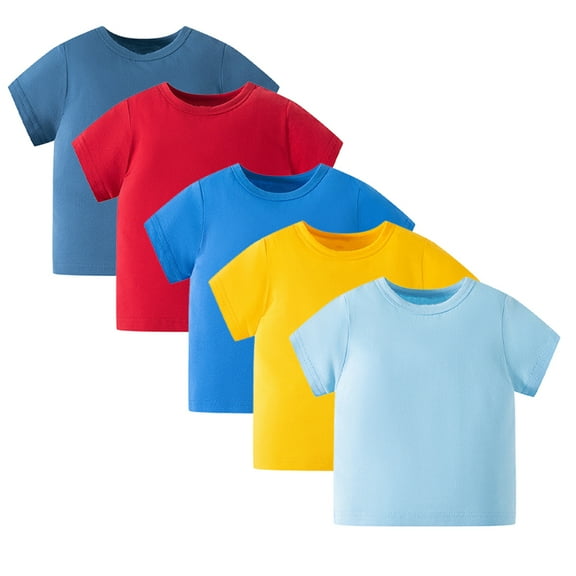 FLMEI 1-8Y Kids Toddler T-Shirt Tees for Boys Short Sleeve Pullover TShirt Boys Solid Color Pullover Shirt