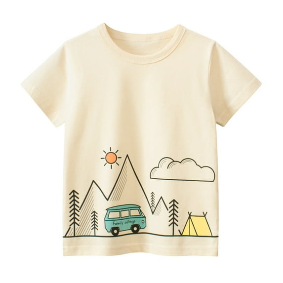 FLMEI 1-9T Boys Summer T-Shirt Toddler Kids Short-Sleeved Crewneck Tops Girls Cotton Pullover Tees Shirt