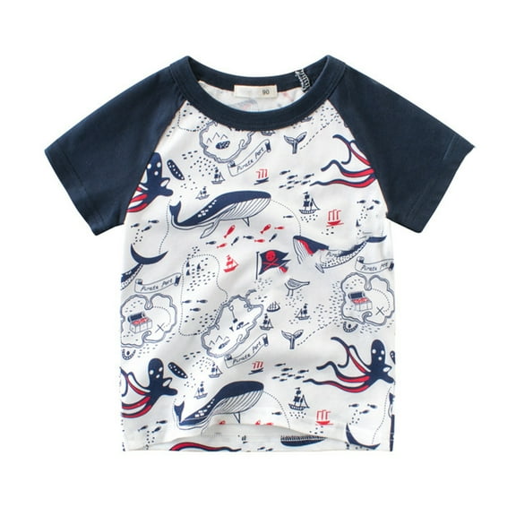 FLMEI 1-9T Boys Summer T-Shirt Toddler Kids Short-Sleeved Crewneck Tops Girls Cotton Pullover Tees Shirt