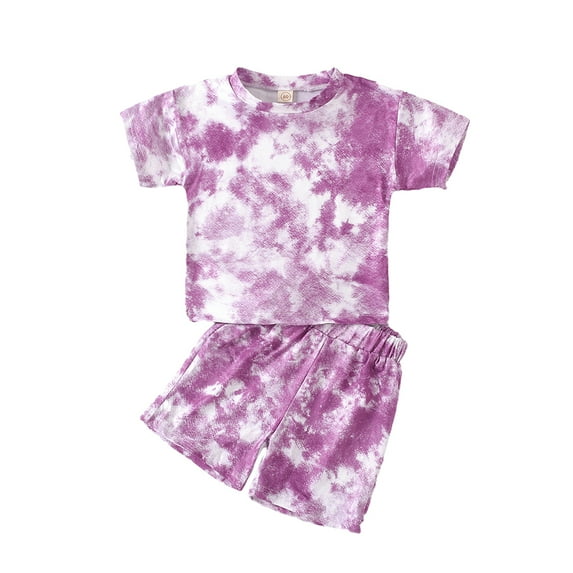 FLMEI 12M-5T Toddler Newborn 2Pcs T-Shirt Summer Clothes Outfit for Boys Girls Tie Dye Short Sleeve Shirt Top Shorts 2Pcs Set
