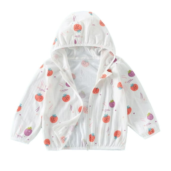 FLMEI 2-10 Years Boys Girls Sun Protection Jacket for Kids Toddler Zip Front Sun Shirt Print Unisex Long Sleeve Rashguard Hooded Sunsuits Air-Conditioned Shirt for Summer