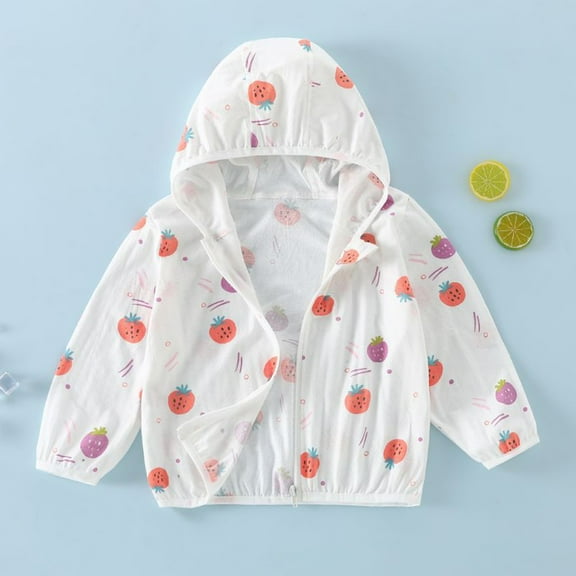 FLMEI 2-10 Years Boys Girls Sun Protection Jacket for Kids Toddler Zip Front Sun Shirt Print Unisex Long Sleeve Rashguard Hooded Sunsuits Air-Conditioned Shirt for Summer