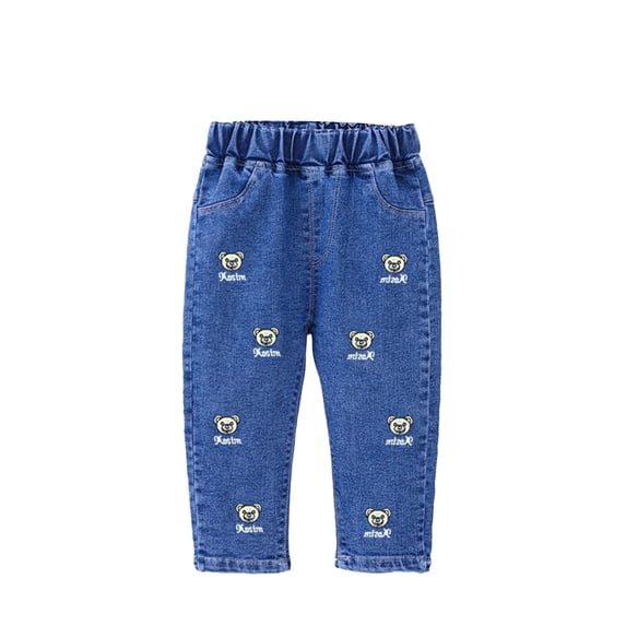 Chenyin 2-10 Years Little Girls Printing Stretchy Jeans Denim Leggings Spring Fall Loose Pants Cotton Trousers for Baby Kids Toddler