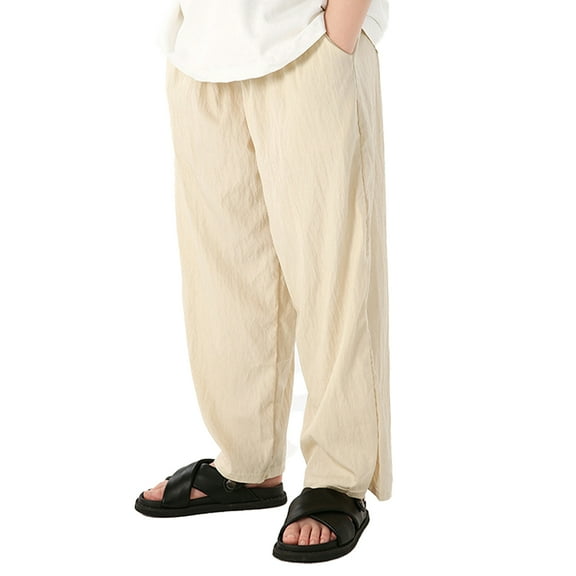 FLMEI 2-12T Girls Boys Wide-Leg Pants Elastic Waist Summer Straight Trousers Solid Colour Anti-Mosquito Wide-Legged Pants for Baby Kids