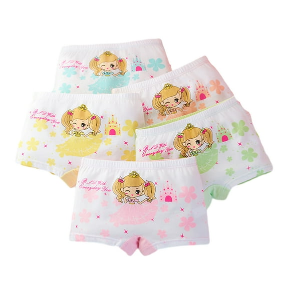 FLMEI 2-13Year Kids Girls Soft Boxer Briefs Cotton Boxer Underwear Panties Toddler Breathable Comfort Panty Briefs 5Pack