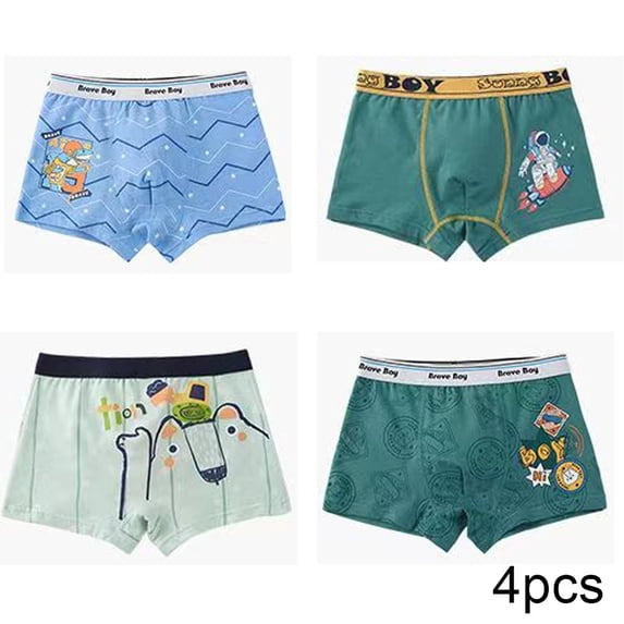 FLMEI 2-18 Years Boys Cotton Boxer Brief Underwear Antibacterial for Baby Kids Cartoon Boxer Shorts Panties for Teen 4PCS