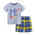 thumbnail image 1 of FLMEI 2-8 Years Boys Summer T-Shirt Outfits for Kids Toddler Short Sleeve Pullover Tops + Plaid Shorts Casual Cotton Set for Boys, 1 of 9