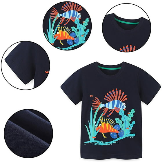 FLMEI 2-8T Boys Cartoon T-Shirts for Kids Toddler,Baby Cotton Summer Crewneck Short Sleeve Shirts Toddler Tops
