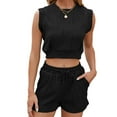 thumbnail image 1 of FLMEI 2 Piece T-Shirt Set Summer for Womens Sleeveless Solid Color Tops Drawstring Shorts Casual Set for Womens S-XXL, 1 of 9
