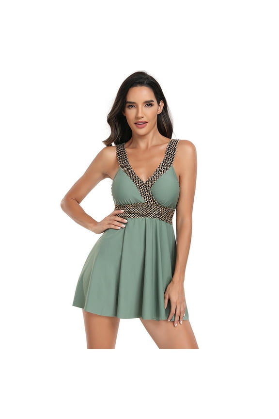 2PCS Bathing Suits for Women Woven Womens Printed Swimsuit Athletic Skirt Swimdress S-XXL