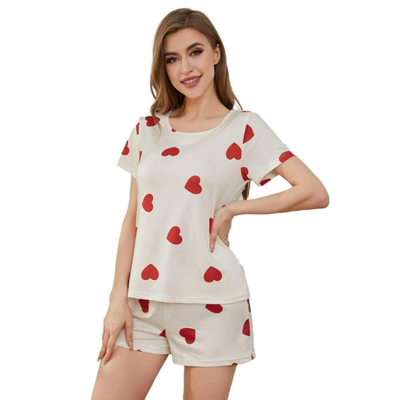 FLMEI 2Pcs Women Pajamas Sets Summer Night Short Sleeve Sleepwear Pullover Nightshirt Lace Sleep Shirt Nightgown S-XXL