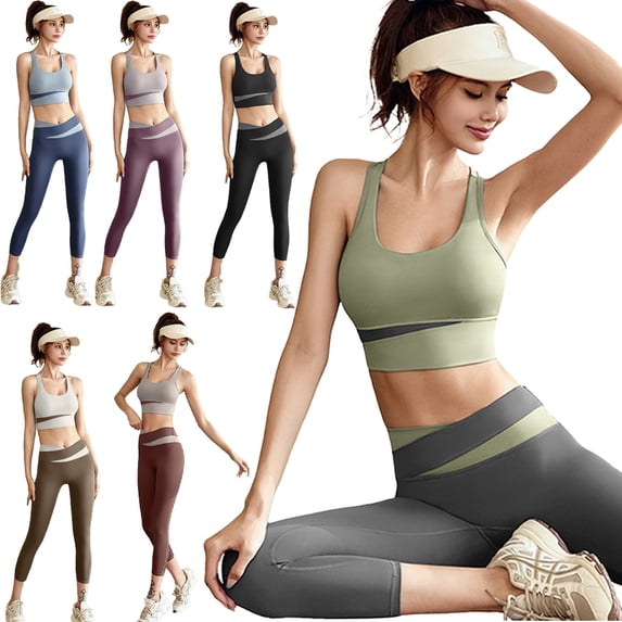 FLMEI 2Pcs Yoga Sets for Women Sports High-Waist Vest Suit - Shockproof Yoga Suits Sets Yoga Pants S-XXL