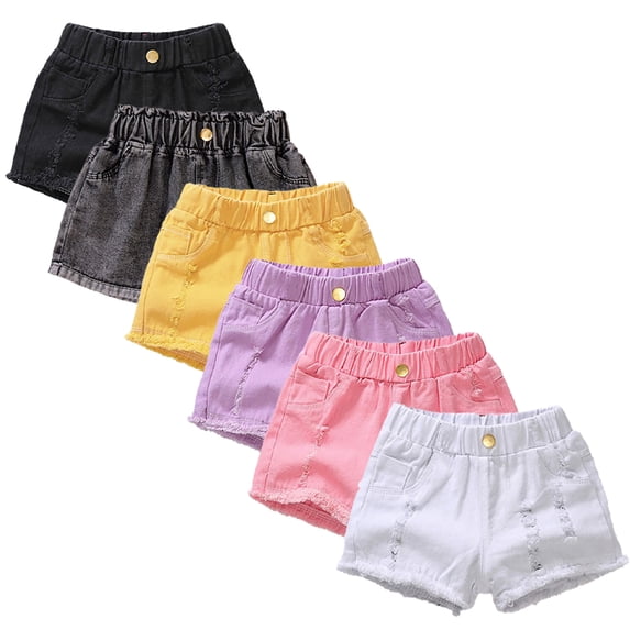 FLMEI 3-12 Little&Big Girls Summer Denim Kids Toddler Shorts Elastic Waistband Jeans Shorts Summer Shorts