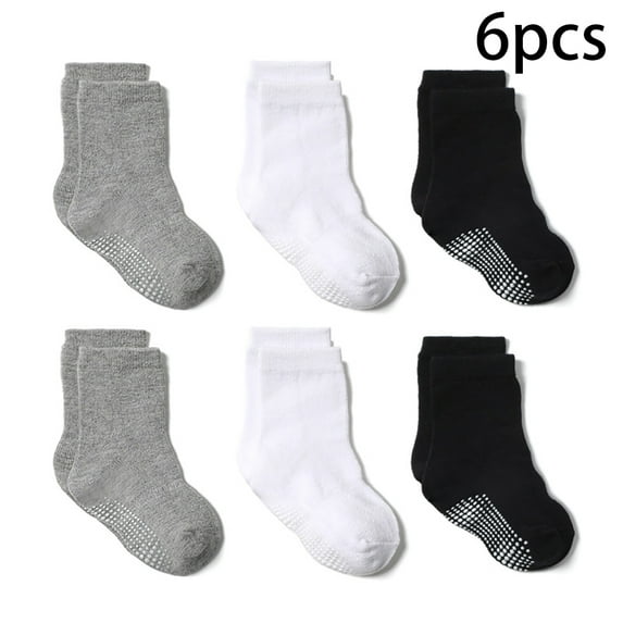 FLMEI 6-Pair Baby Toddler Cotton Socks Boys Girls Non-slip Socks Solid Color Ankle Socks for Kids 0-7 Years