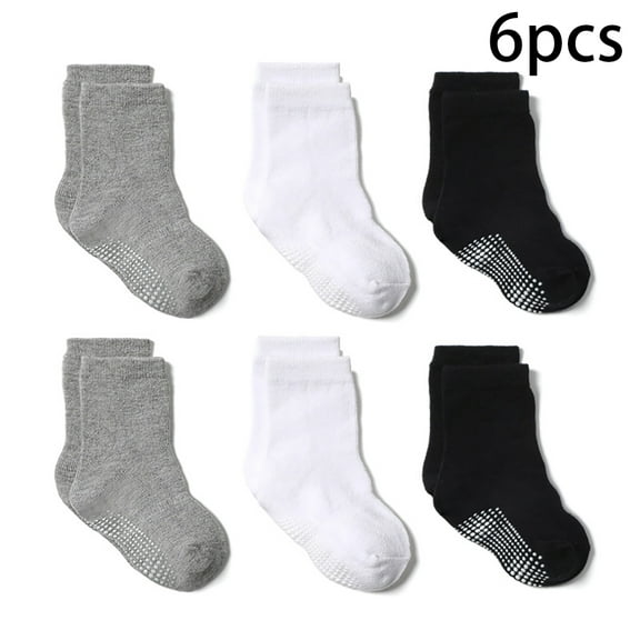 FLMEI 6-Pair Baby Toddler Cotton Socks Boys Girls Non-slip Socks Solid Color Ankle Socks for Kids 0-7 Years