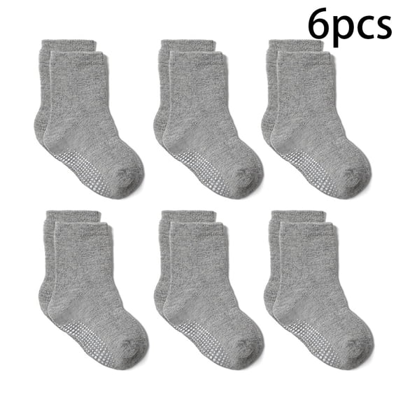 FLMEI 6-Pair Baby Toddler Cotton Socks Boys Girls Non-slip Socks Solid Color Ankle Socks for Kids 0-7 Years