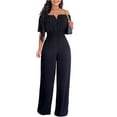 thumbnail image 1 of FLMEI A Neckline Jumpsuits for Womens Casual Loose Romper Summer Waisted Wide Leg Pants Outfits Straight One-Piece Trousers for Women's S-XL, 1 of 9
