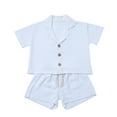 thumbnail image 1 of FLMEI Baby Boys Cotton Linen 2PCS Set Toddler Summer Clothes Short Sleeve T-Shirt Tops Button-Down Shirt Short Set Clothes 6 Month -3 Years, 1 of 9