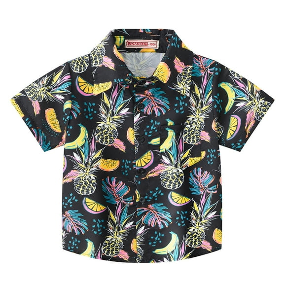 FLMEI Baby Kids Boys Printing Shirts Button down Hawaiian Shirts Short Sleeve Cool Blouses Tops Summer Casual T-Shirt for Toddler 6 Months - 7 Years