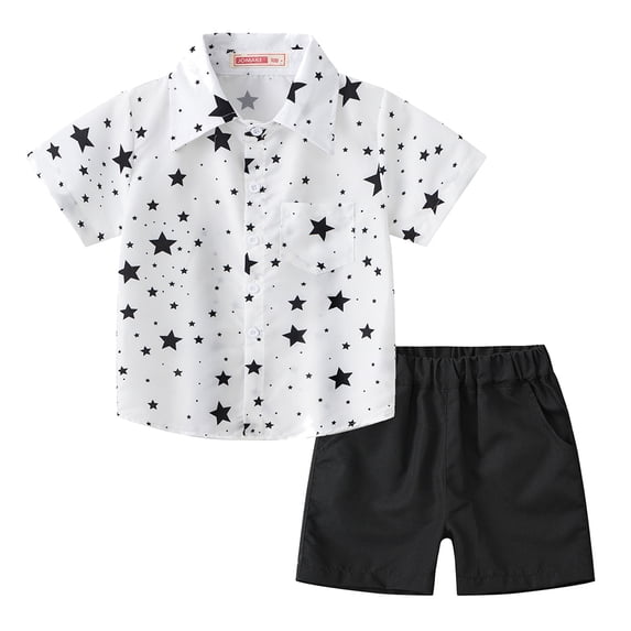 FLMEI Baby Kids Boys Shirt Shorts 2 Piece Outfits Hawaiian Short Sleeve Button Print Shirt Shorts Sets Summer Beach Clothes for 1-7 Years Old