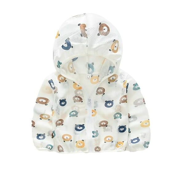 FLMEI Baby Kids Sun Protection Jacket for Boys Girls UPF 50 UV Rash Guard Hoodie Toddler Summer Sun Shirt Cartoon Prin Rashguard Coat for Unisex 1-8 Years