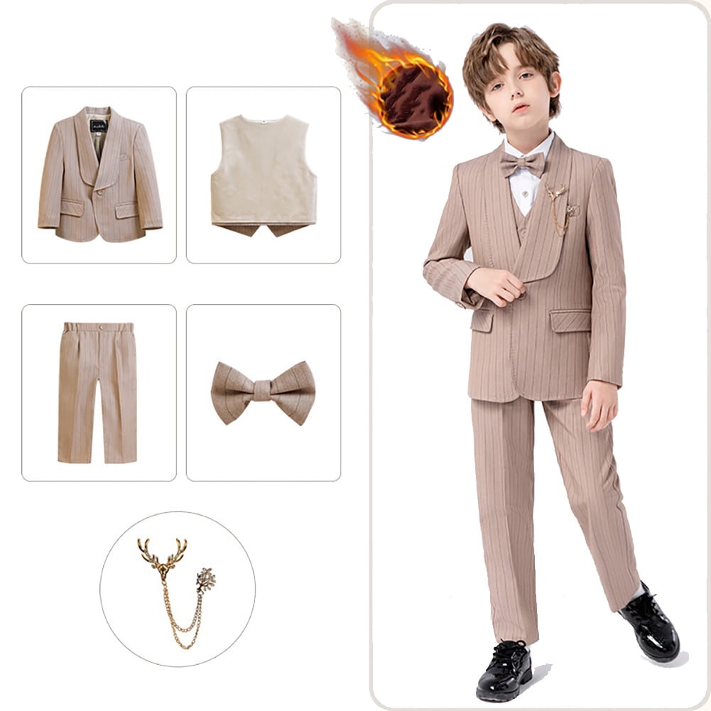 FLMEI Boy Suits 5 Piece Slim Fit Suit for Kids Toddler Boy Tuxedo Set