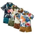 thumbnail image 1 of FLMEI Boys Beach Style 2 Piece Outfits Hawaiian Short Sleeve Button down Flower Shirt and Shorts Summer Holiday Set 6M-6Y, 1 of 9