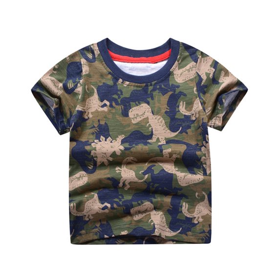 FLMEI Boys Dinosaur T-Shirts for Kids Toddler,Baby Cotton Cartoon Crewneck Short Sleeve Shirts Toddler Tops for 1-8T
