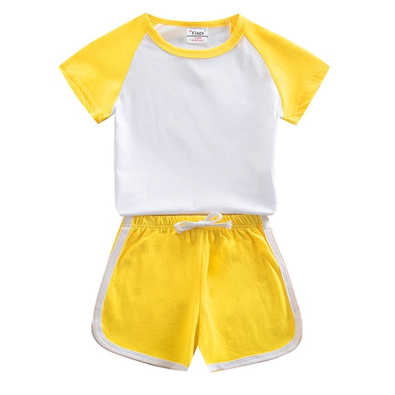 FLMEI Boys Girls Short Sleeve Tees Set Clothes for Toddler Kids Solid Color Cotton Summer T-Shirt and Shorts Baby Outfit Set for 2-9 Year