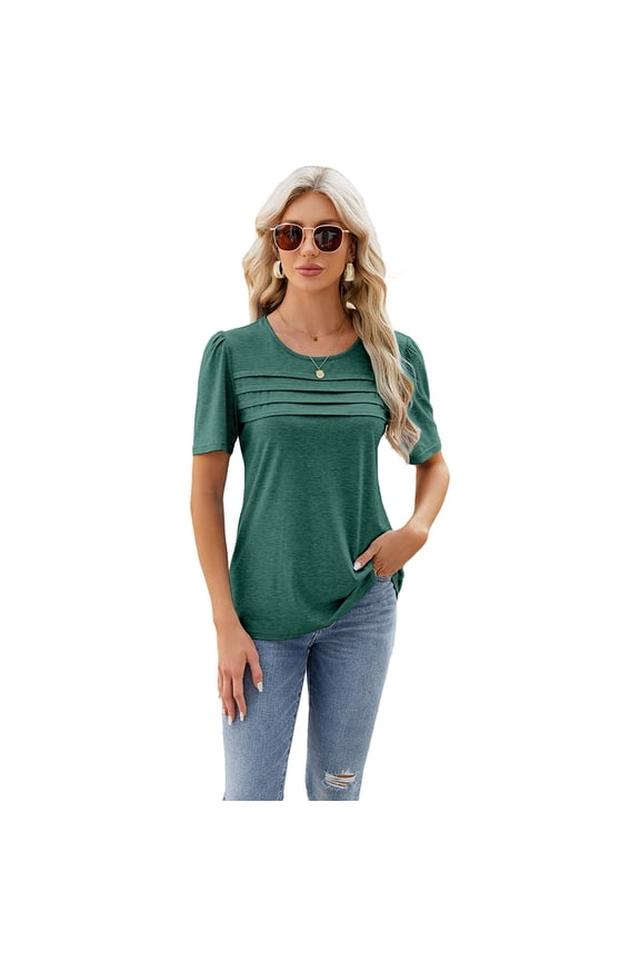 Casual T-Shirt Tees for Women Loose Summer Solid Color Tops Short Sleeve U-Neck Fashion Blouse S-XXL