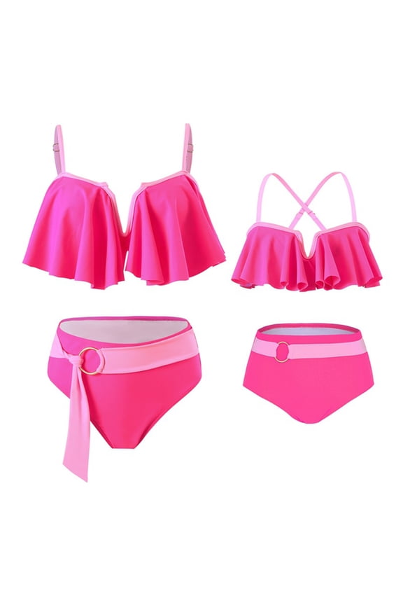 Family Mother Daughter Swimsuits 2PCS Parent-Child Girls Bikini Women Bathing Suit Set for Toddler Kids Mom Two Piece Halter Swimwear