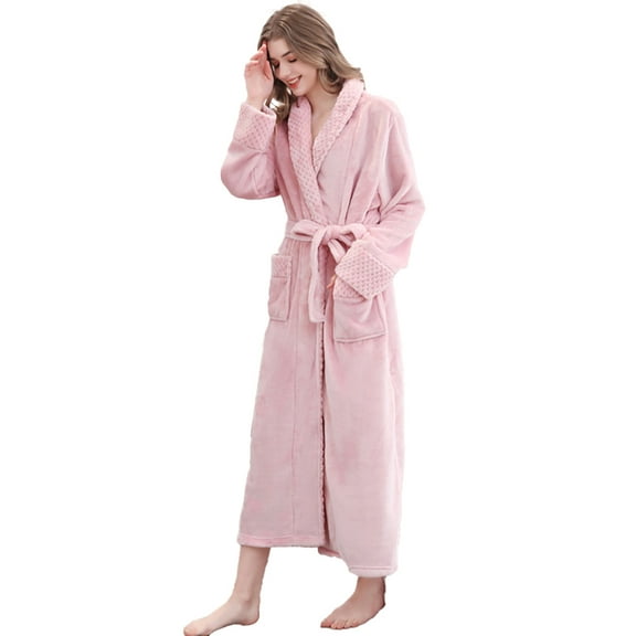 FLMEI Fleece Robe for Women Long Flannel Bathrobe Women Loose Pajamas Fall Winter Thickened Night-Robe Kimono Loungewear for Womens M-XL-XXXL