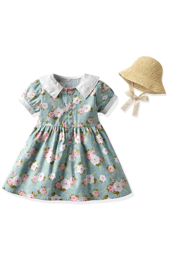 Girls Summer Dresses Baby Newborn,Toddler Girls Lapel Printed Short Sleeve Dress Casual Summer Sundress Printed Jumper Skirt for Girls 3M-4Y