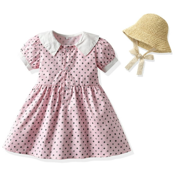 FLMEI Girls Summer Dresses Baby Newborn,Toddler Girls Lapel Printed Short Sleeve Dress Casual Summer Sundress Printed Jumper Skirt for Girls 3M-4Y