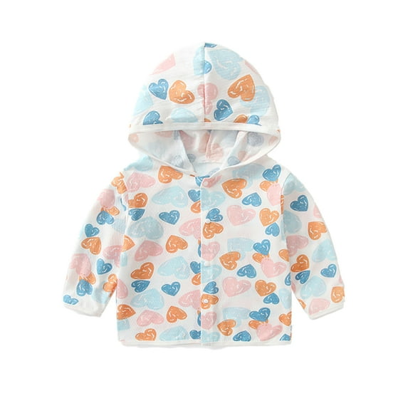 FLMEI Infant Baby Ice Silk Sun Protection Jacket for Boys Girls Hooded Sun Shirt Toddler Cartoon Printing Rash Guard Hooded Unisex Summer Sunscreen Clothing Size 6-24M