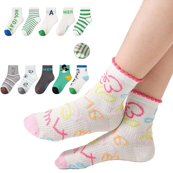 FLMEI Kids Baby 5 Pairs Socks for Boys Girls Socks Toddlers Non Slip Anti Skid Cotton Thin Mesh Cute Cartoon Anti-Slip Socks for 9M-5Year